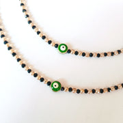 Green Evil Eye Black Golden Beaded Anklet Set